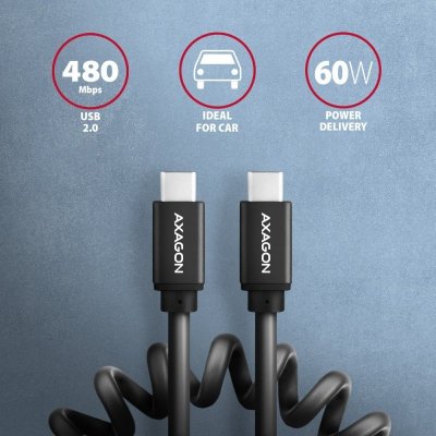 AXAGON Kabel BUCM-CM10TB Twister USB-C   USB-C, 0,6m, USB 2.0, 2.4A, ALU, PVC Czarny