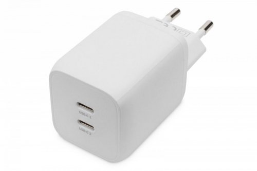 Digitus Ładowarka sieciowa, zasilacz GaN 2x USB-C PD 3.0 max. 65W, Biała
