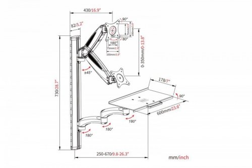 Digitus Ramię naścienne pojedyncze 1xLCD + klawiatura, max. 32 cale i 8kg uchylno-obrotowe 360° (PIVOT)