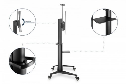 Digitus Stojak mobilny pojedynczy z półką i uchwytem na kamerę, 1xLCD max. 120 cali max. 140kg, VESA max. 1000x600