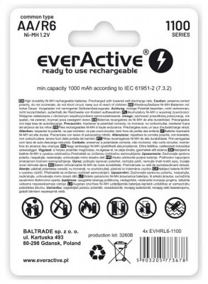 everActive Akumulatory R6/AA 1100 mAH, blister 4 SZT. INFINITY LINE, technologia ready to use