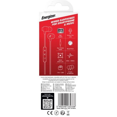 Energizer Słuchawki przewodowe jack 3,5 mm białe
