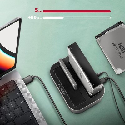 AXAGON ADSA-DC Stacja dokująca USB 3.2 Gen 1 - 2x SATA 6G 2.5 cali/3.5 cali SSD/HDD