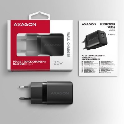 AXAGON Ładowarka sieciowa ACU-PQ20 20W, QC3.0/AFC/FCP + PD Czarna