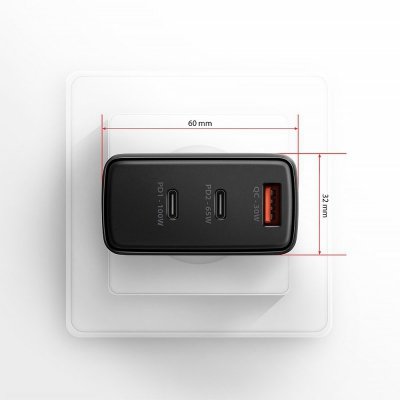 AXAGON ACU-DPQ100 Ładowarka sieciowa, GaN 100W, 3x port (USB-A + dual USB-C) PD3.0/QC4+/PPS/Apple, czarna
