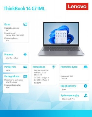 Lenovo Notebook ThinkBook 14 G7 21MR008KPB W11Pro Ultra 5 125U/16GB/512GB/INT/14.0 WUXGA