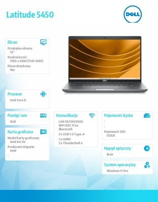 Dell Notebook Latitude 5450 Win11Pro i5-1335U/8GB/512GB SSD 
