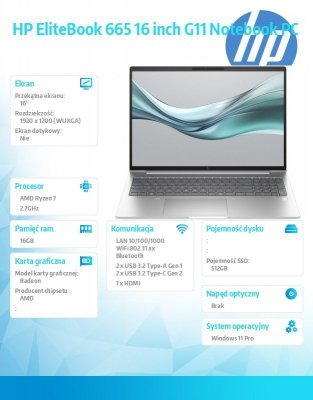 HP Inc. Notebook EliteBook 665 G11 Ryzen 7 512GB/16GB/W11P/16.0   A38DFET