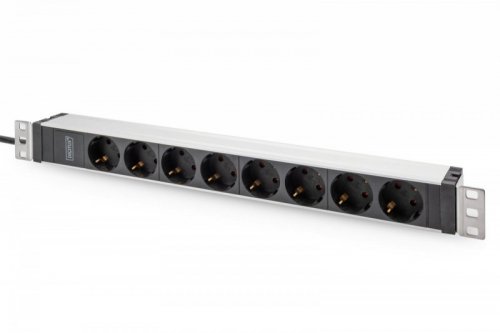 Digitus Listwa zasilająca PDU 19 cali Rack, 8x gniazdo ze stykami ochronnymi unischuko 16A/230V, 1x wtyczka IEC C20, 16A, przewód zasilający 2 m, Aluminiowa