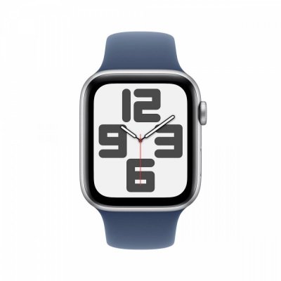 Apple Watch SE GPS + Cellular, koperta 44 mm z aluminium w kolorze srebrnym z paskiem sportowym w kolorze denim - rozmiar M/L