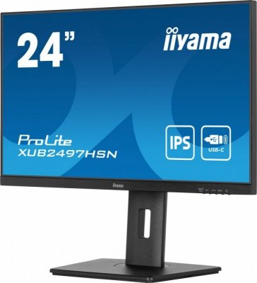 IIYAMA Monitor 24 cale XUB2497HSN-B2 IPS, USB-C Dock, HDMI, DP, 300cd, Pivot, HAS