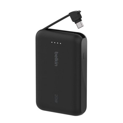 Belkin PowerBank BoostCharge 10k mAh 20w wbudowany kabel-C, port-C, czarny