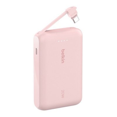 Belkin PowerBank BoostCharge 10k mAh 20w wbudowany kabel-C, port-C, różowy