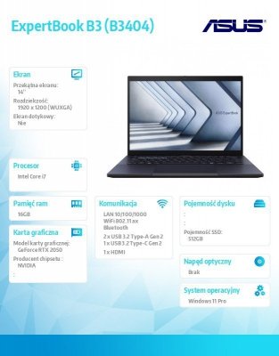 Asus Notebook ExpertBook B3 B3404CVF-Q50005X - i7-1355U/16GB/512GB/RTX 2050/14 cali