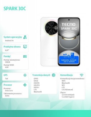 TECNO Smartfon Spark 30C 4/128 Orbit White