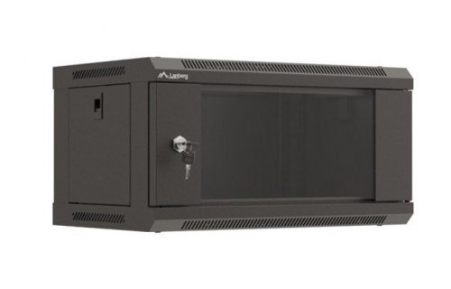 Lanberg Szafa instalacyjna rack wisząca 19 cali 4U 540x350 czarna drzwi   przeszklone ( flat pack)
