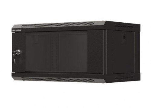 Lanberg Szafa instalacyjna rack wisząca 19 cali 4U 540x350 czarna drzwi   przeszklone ( flat pack)