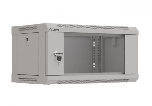 Lanberg Szafa instalacyjna rack wisząca 19" 4U 540x350 szara drzwi przeszklone ( flat pack)