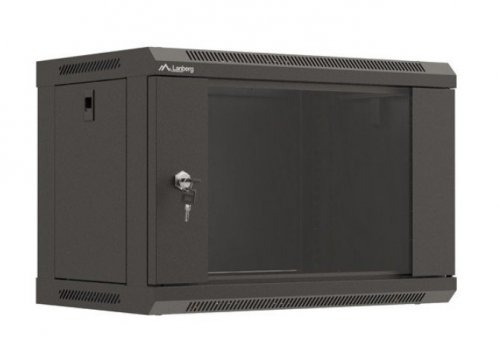 Lanberg Szafa instalacyjna rack wisząca 19 cali 6U 540x350 czarna drzwi  przeszklone ( flat pack)