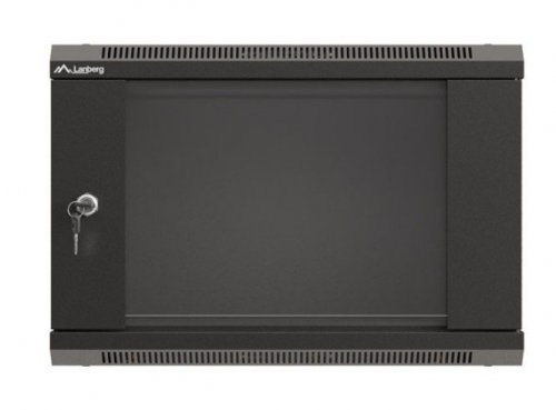 Lanberg Szafa instalacyjna rack wisząca 19 cali 6U 540x350 czarna drzwi  przeszklone ( flat pack)