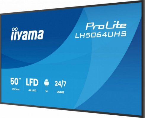 IIYAMA Monitor 50 cali LH5064UHS-B1AG, 24/7,IPS,ANDROID14,4K,500cd,1200:1,   2xHDMI ,USB-C,RJ45, RS-232c, IR, 2x10W, 2xUSB, UCHWYT ŚCIENNY,iiSignage2,WiFi,Fa