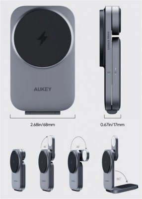 AUKEY LC-MC312 Slim 3w1 Qi2 15W ładowarka bezprzewodowa MagSafe + ładowarka PD 30W + Etui