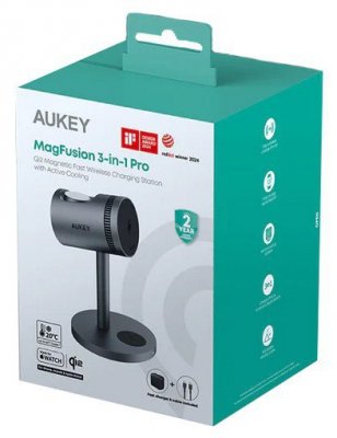 AUKEY LC-MC311A 3w1 Qi2 ładowarka bezprzewodowa MagSafe 15W chłodząca + ładowarka PD 30W