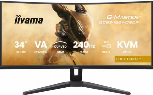 IIYAMA Monitor komputerowy  G-Master 34 cale GCB3486WQSCP-B1,VA,UWQHD,240HZ,0.4ms,1500R,HDR400,500cd,21:9,HDMI (2.1), USB-C dock 95W, RJ45, 2x5W, KVM,PiP