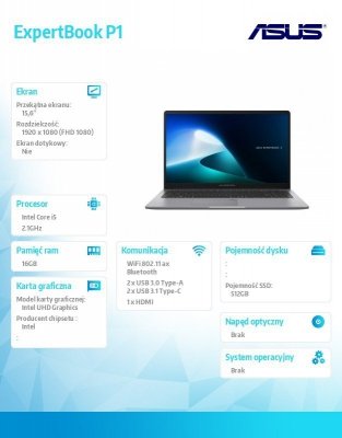 Asus Notebook ExpertBook P1503CVA-S70859X i5 13420H 16 cali 512