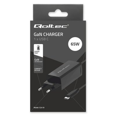 Qoltec Ładowarka sieciowa 65W GaN | 5-20V | 3-3.25A | USB-C 3.1