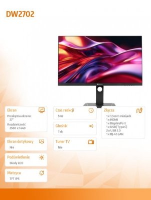 AG NEOVO Monitor 27 cali DW2702 USB-C WQHD