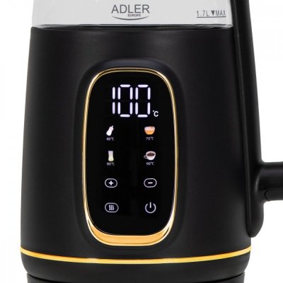 Adler Czajnik 1,7l wyświetlacz LED, regulacja temperatury AD 1305 czarno-złoty
