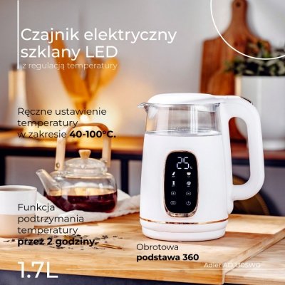 Adler Czajnik 1,7l z wyświetlaczem LED, regulacją temperatury AD 1305WG