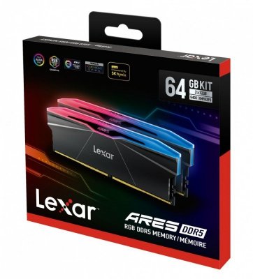 Lexar Pamięć DDR5 ARES RGB 64GB(2*32GB)/6400 CL32 czarna