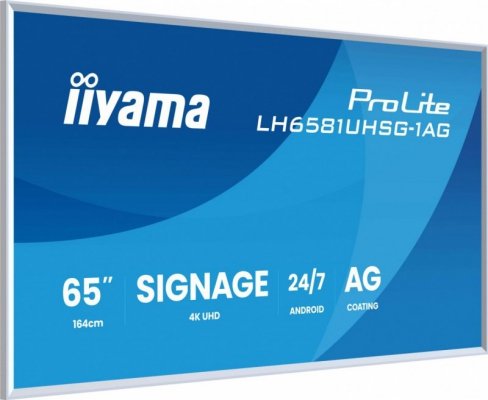 IIYAMA Monitor interaktywny 65 cali LH6581UHSG-1AG 24/7,VA,ANDROID 14,4K, 2x10W, WiFi,    UCHWYT ŚCIENNY, 2xHDMI, USB-C, RJ45, IR, 2xUSB, WHITE