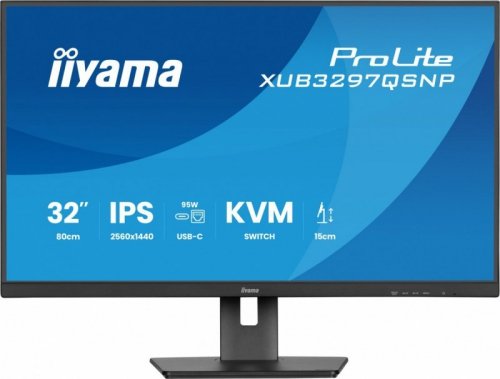 IIYAMA Monitor komputerowy  32 cale XUB3297QSNP-B1 IPS,QHD,USB-C DOCK (95W), USB HUB 4x, KVM,  RJ45, GW 5 LAT