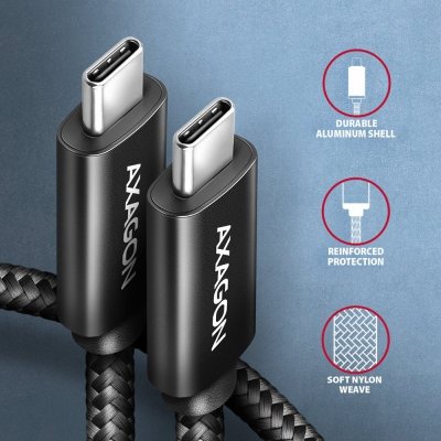 AXAGON BUCM4X-CM05AB Kabel USB-C - USB-C, USB4 Gen 3x2 0.5m, PD 240W, 8K HD, ALU, oplot Czarny