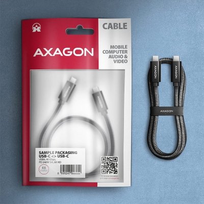 AXAGON BUCM4X-CM05AB Kabel USB-C - USB-C, USB4 Gen 3x2 0.5m, PD 240W, 8K HD, ALU, oplot Czarny