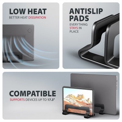 AXAGON STND-VB Podstawa do laptopów aluminiowa 10-17,3 cala pionowa, Czarna