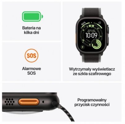 Apple Watch Ultra 3 GPS + Cellular, koperta 49 mm z tytanu w kolorze naturalnym, opaska Trail w kolorze niebieskim/jaskrawoniebieskim - rozmiar M/L