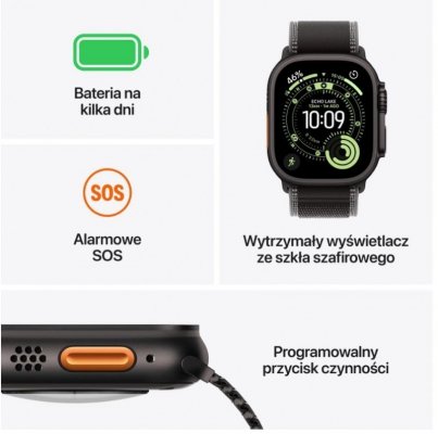 Apple Watch Ultra 3 GPS + Cellular, koperta 49 mm z tytanu w kolorze czarnym, bransoleta mediolańska z tytanu w kolorze czarnym - rozmiar S