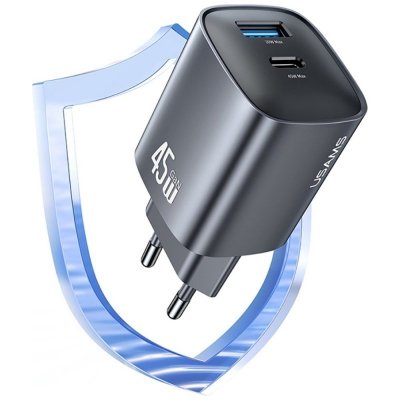 USAMS Ładowarka sieciowa T66 45W CC290 GaN Fast charge 1xUSB-A 1xUSB-C srebrny
