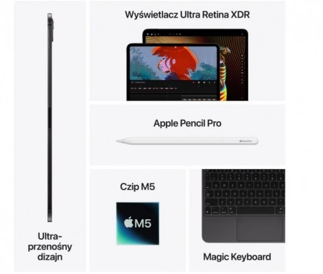 Apple iPad Pro 13-calowy Wi-Fi + Cellular 256 GB ze standardowym szkłem - Gwiezdna czerń