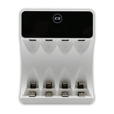 Qoltec Ładowarka do akumulatorków Ni-MH typu R03 AAA R6 AA | LCD | kabelUSB-C | Biała