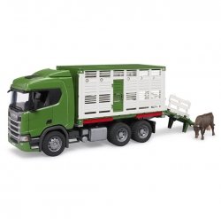 BRUDER SCANIA SUPER 560R CIĘŻARÓWKA ZIELONA KONTENER Z FIGURKĄ KROWY