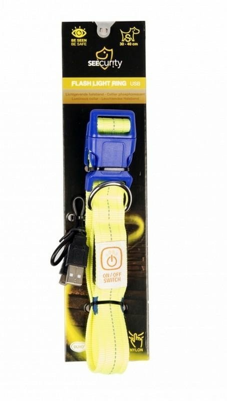 duvo+ Obroża świecąca M USB nylon żółta 40-55cm/2,5cm