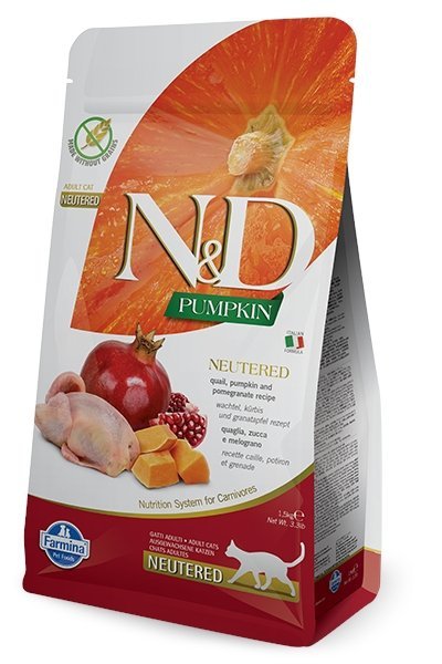 Farmina N&amp;D Neutered Dynia Przepiórka Granat 1,5kg Sucha karma dla kotów wykastrowanych