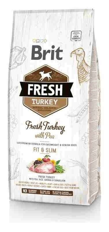 Brit Fresh FIT&amp;Slim Turkey&amp;Pea 12kg Sucha karma ze Świeżym indykiem i groszkiem dla psów ze skłonnością do nadwagi lub starszych psów