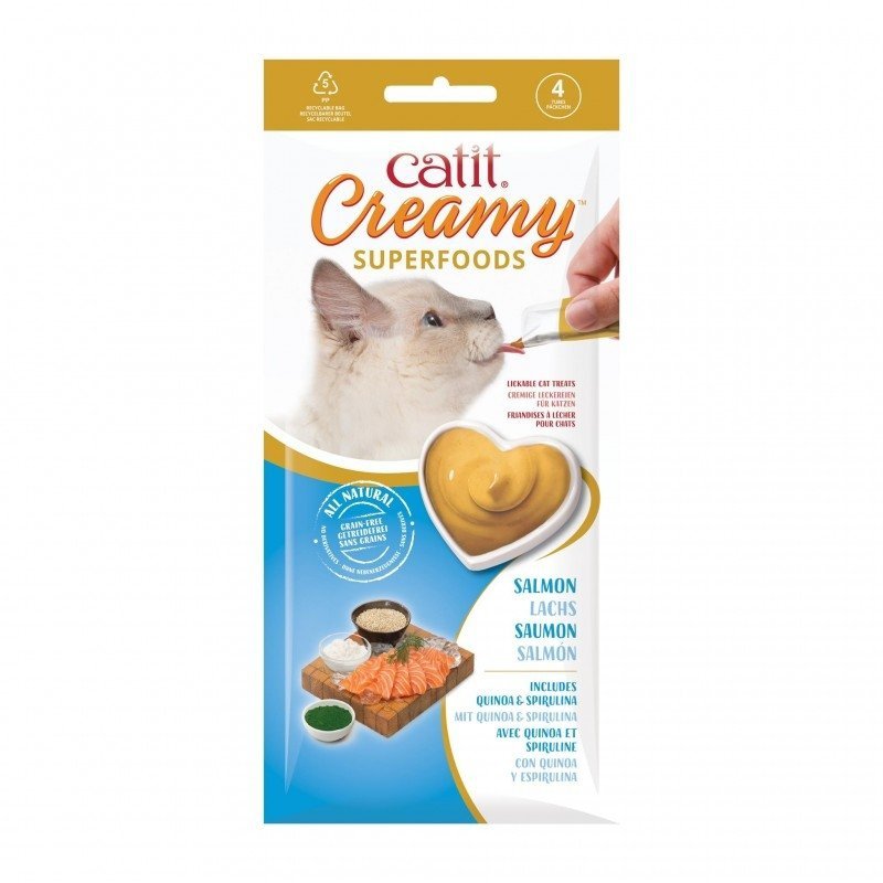 Catit Creamy Superfood mokry przysmak dla kota Łosoś z komosą ryżową i spiruliną 4x10g
