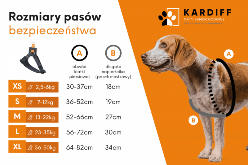 Kardiff Pasy bezpieczeństwa dla psa, rozm. M CZARNY komplet